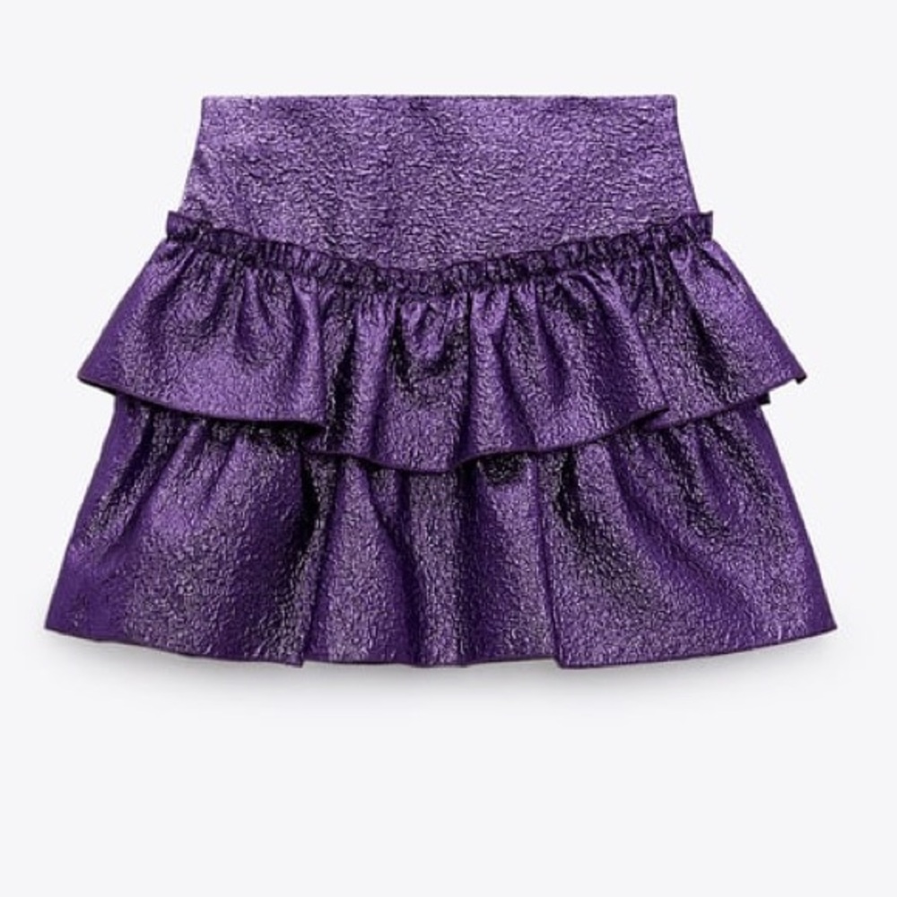 NWT Zara Purple Metallic High Waisted Ruffle Skort
